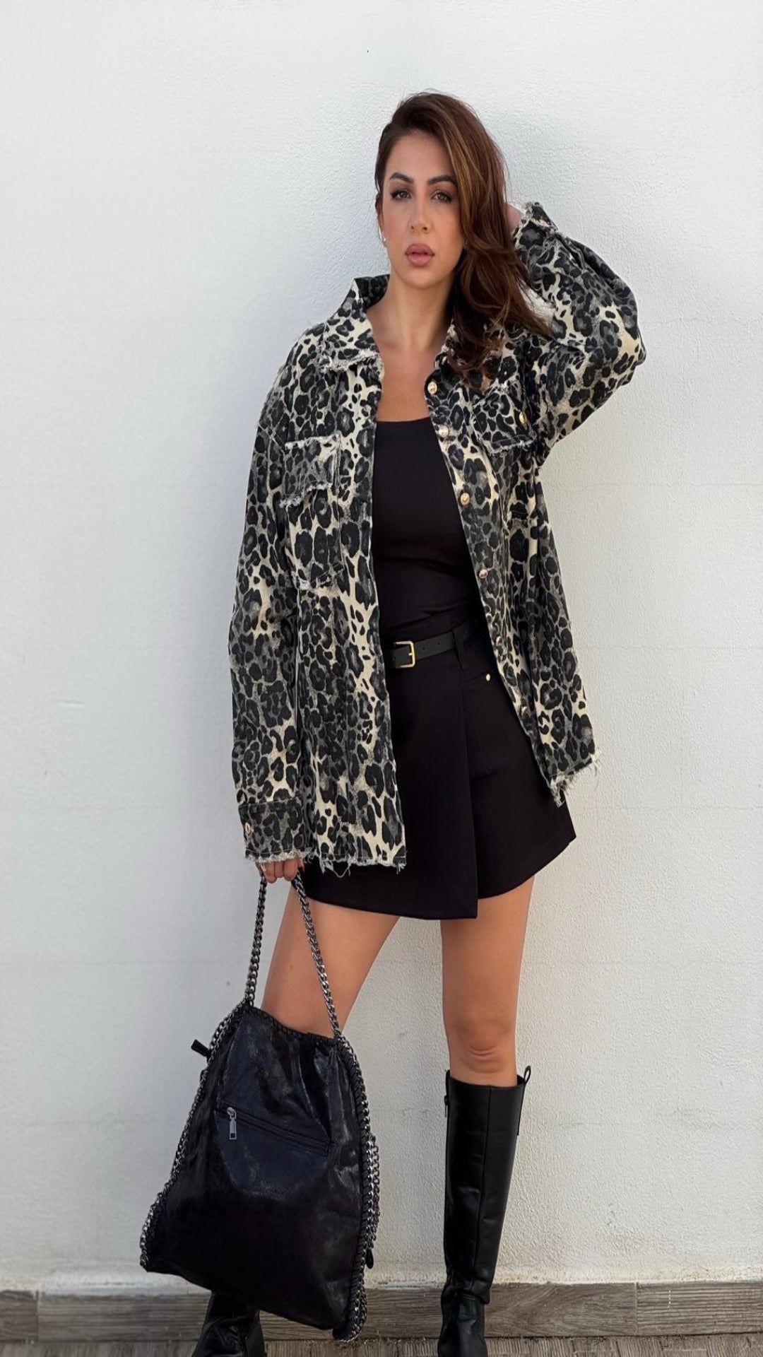 Sobrecamisa denim  oversize  animal print