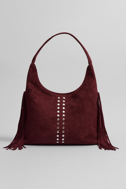 Bolso antelina de tachuelas con flecos