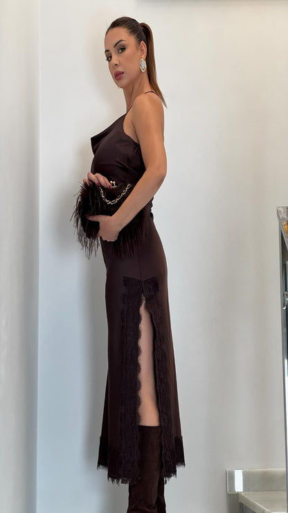 Vestido satinado encaje