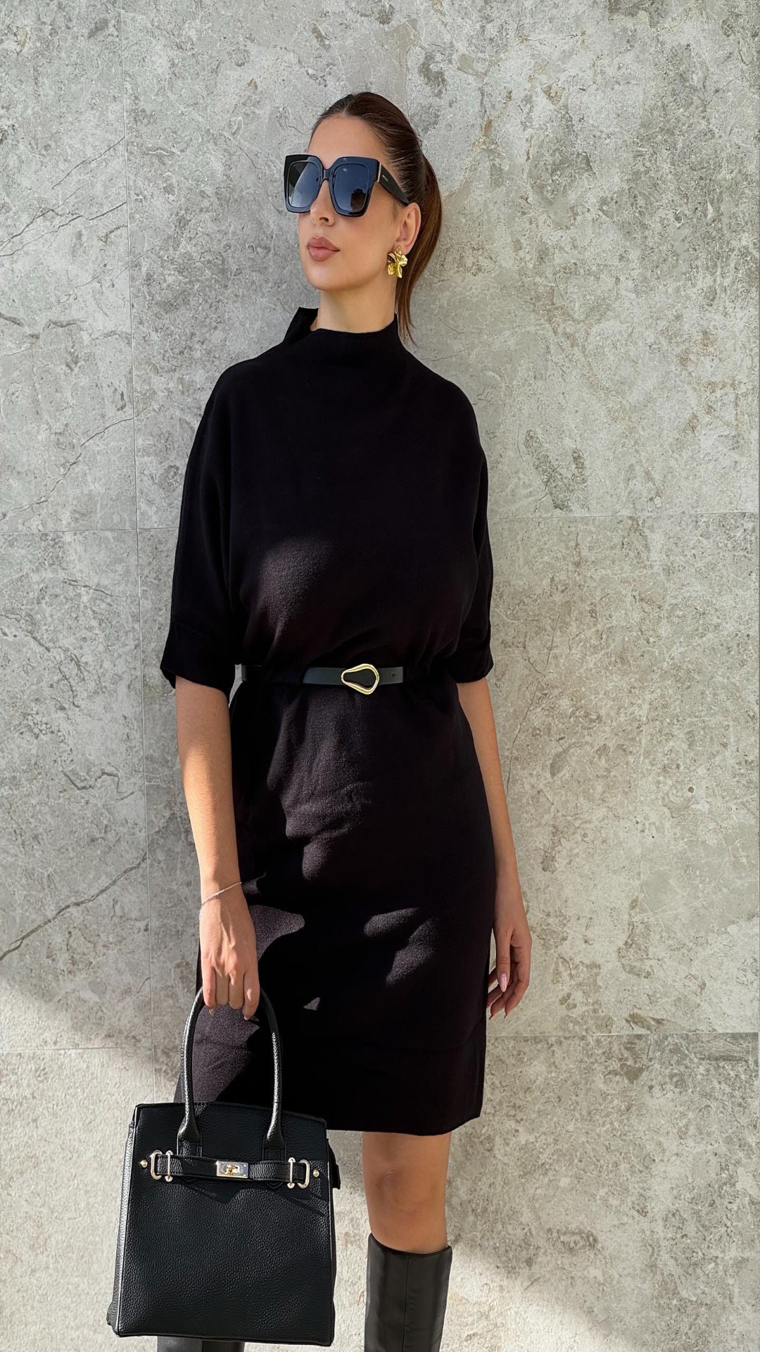 Vestido punto con cinturón