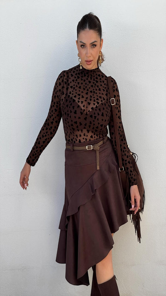 Falda efecto ante asimétrica volante