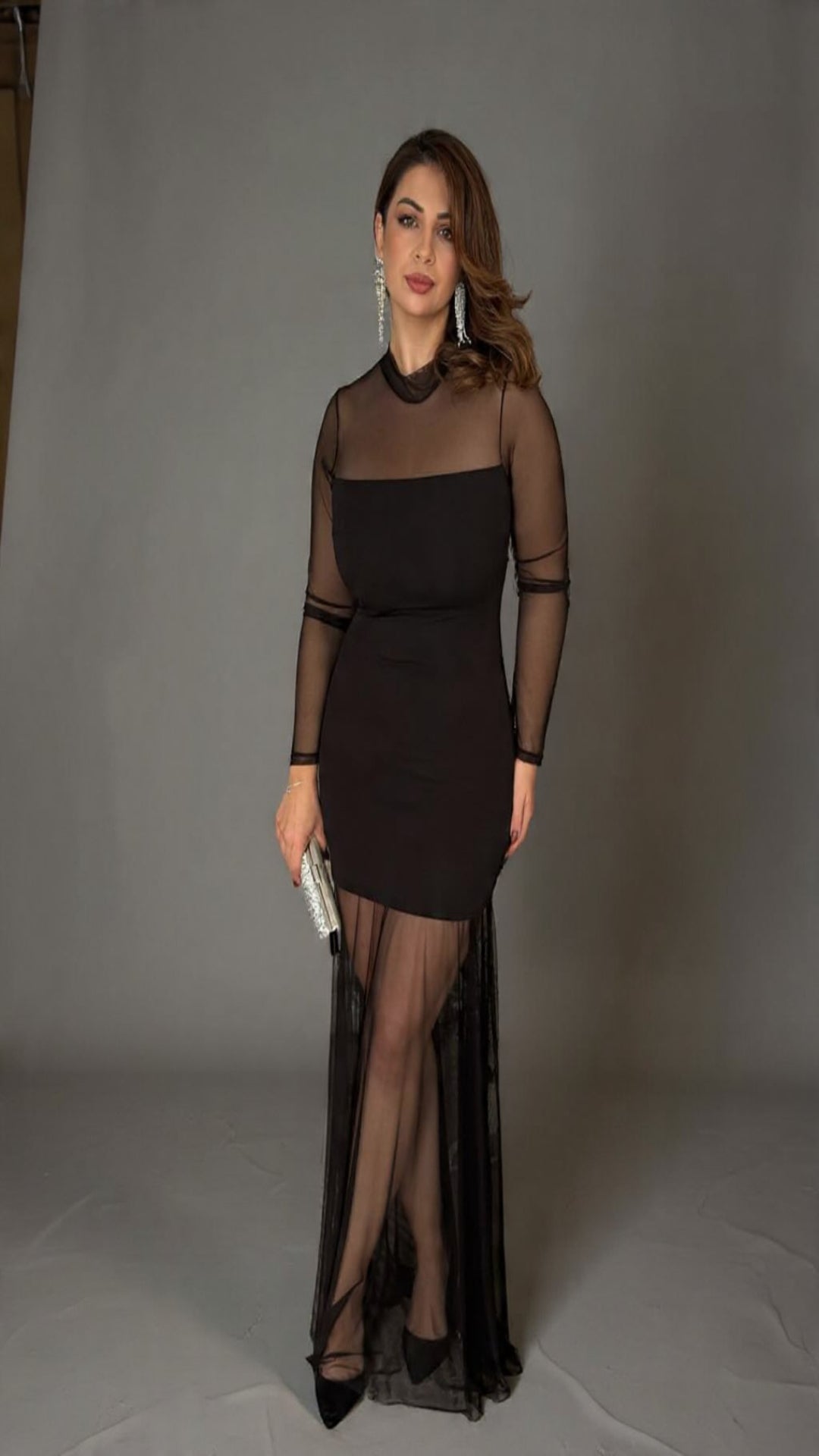 Vestido combinado transparencias