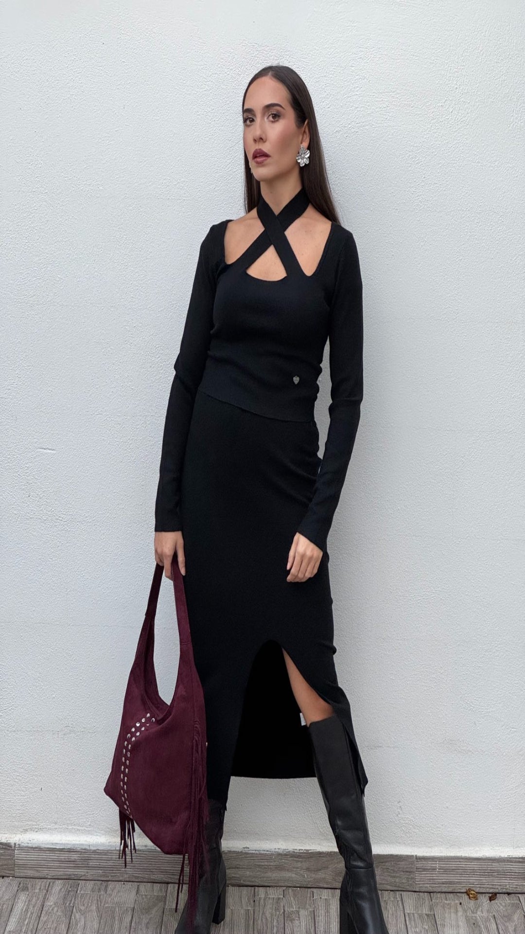 Conjunto top crop y falda