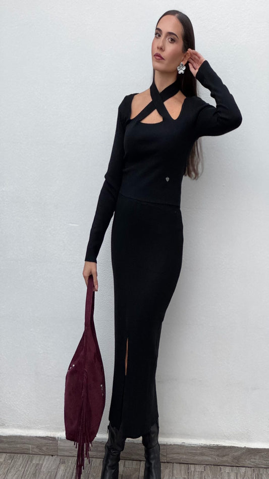 Conjunto top crop y falda