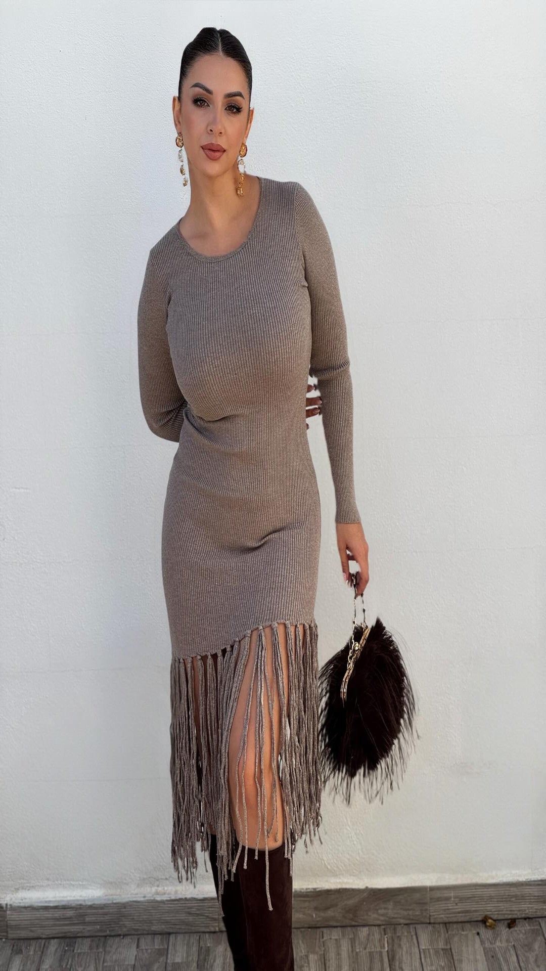 Vestido punto flecos