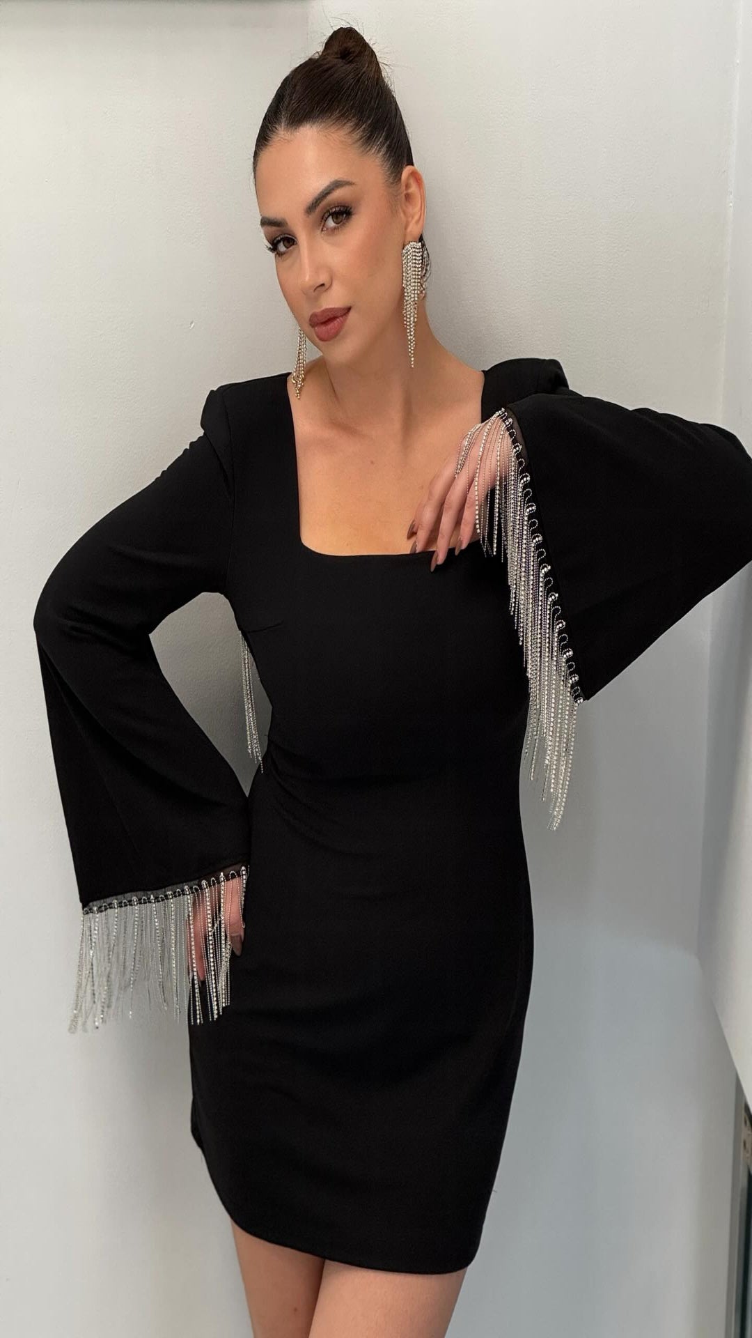 Vestido flecos brillos