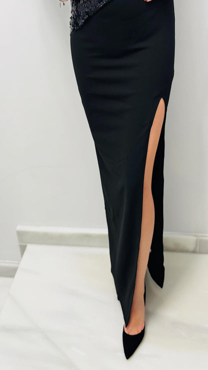 Vestido combinado lentejuelas