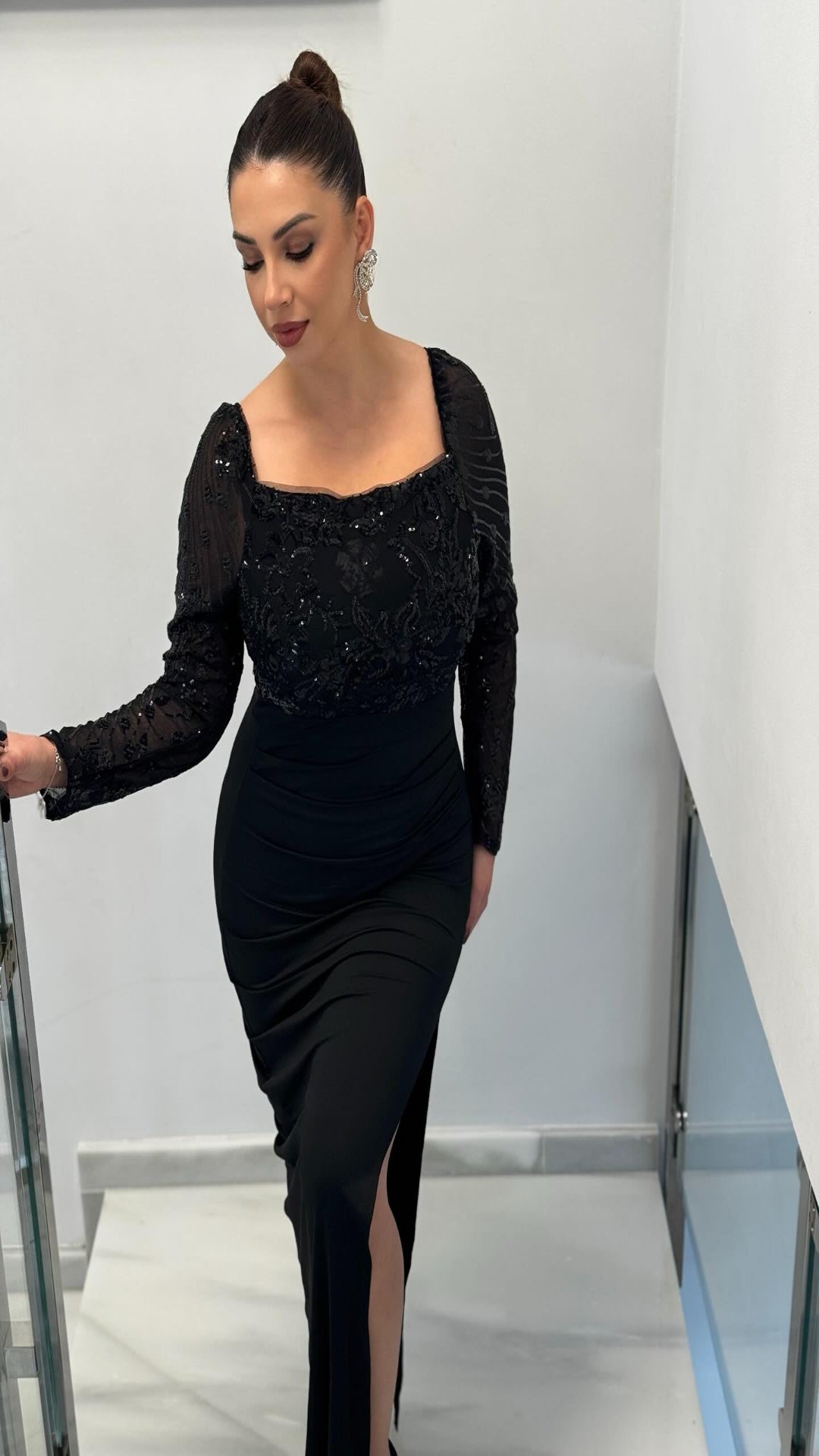 Vestido de fiesta semitransparente