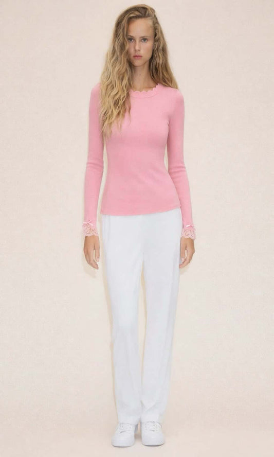 Top combinado encaje y lazo