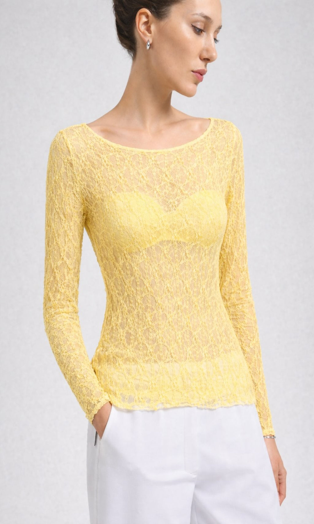 Top encaje maga larga