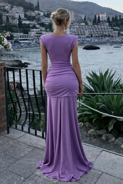 Vestido largo escote drapeado
