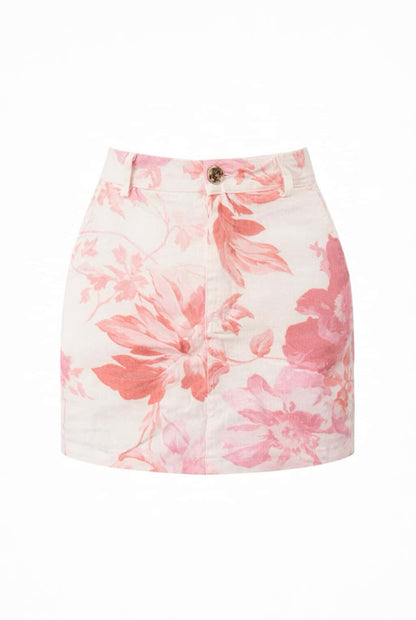 Falda denim flores