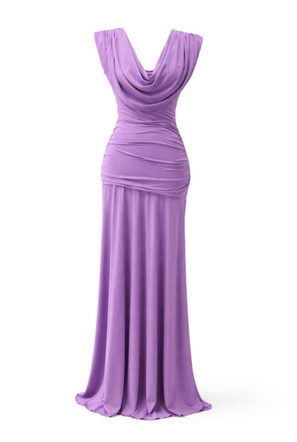 Vestido largo escote drapeado