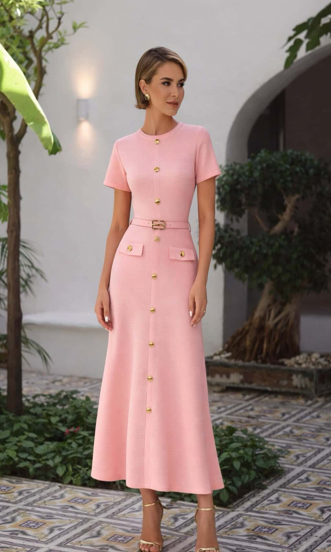 Vestido punto con cinturón