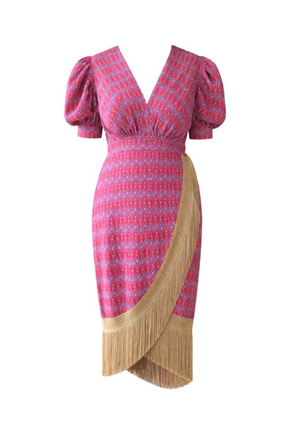 Vestido estampado flecos
