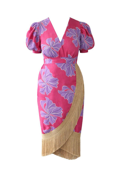 Vestido estampado flecos