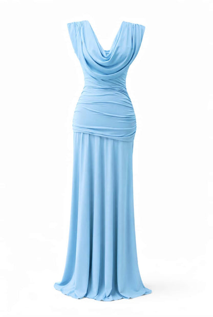 Vestido largo escote drapeado