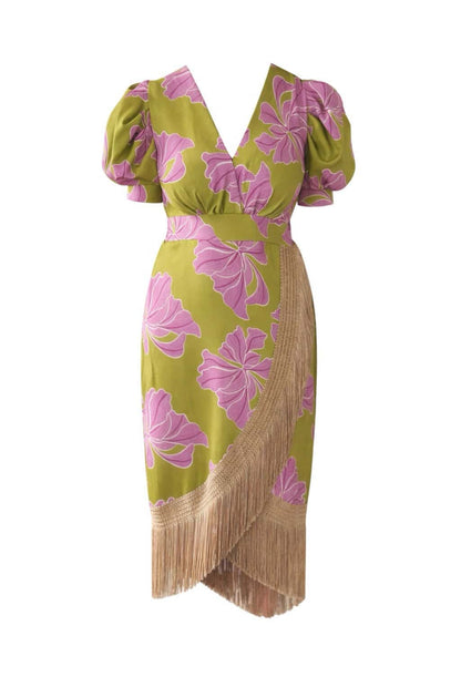 Vestido estampado flecos