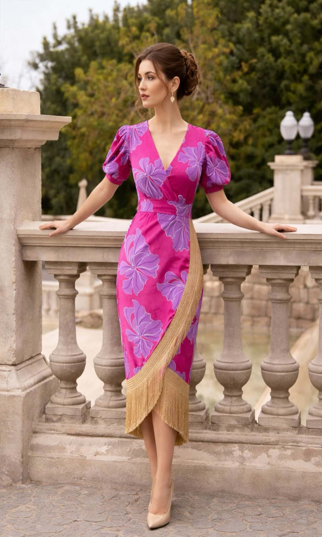 Vestido estampado flecos