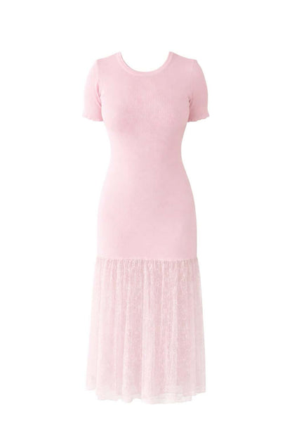 Vestido punto combinado encaje
