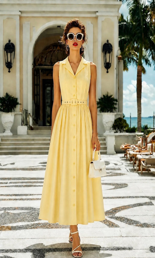 Vestido camisero con cinturón.