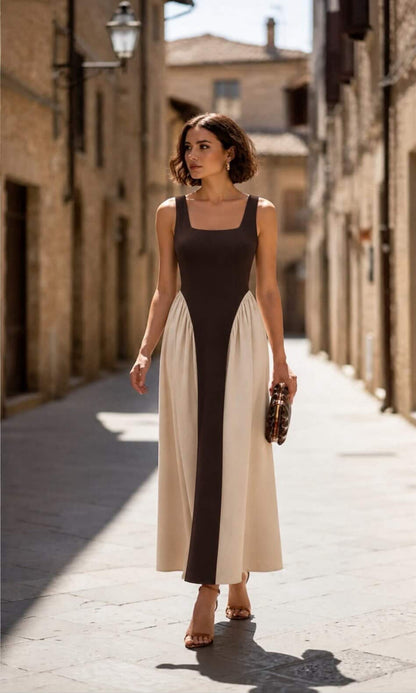 Vestido combinado largo