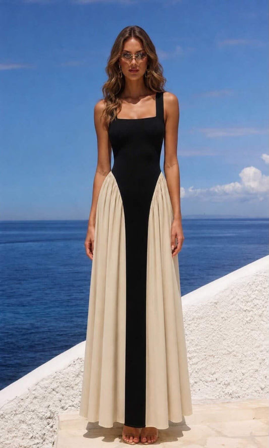 Vestido combinado largo