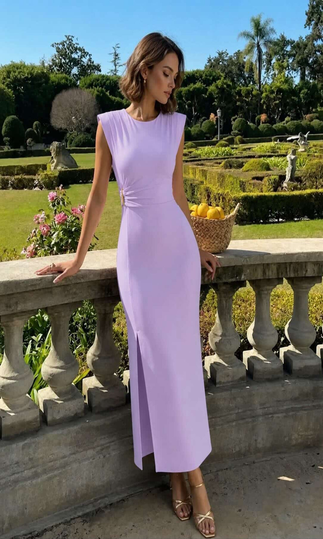 Vestido hombreras hebilla