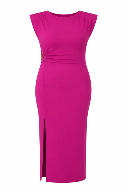 Vestido hombreras hebilla