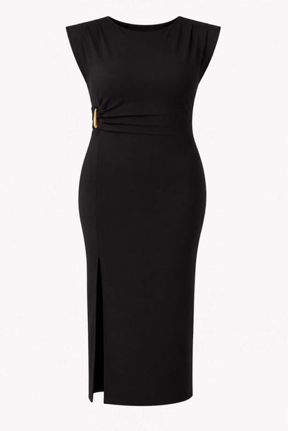 Vestido hombreras hebilla