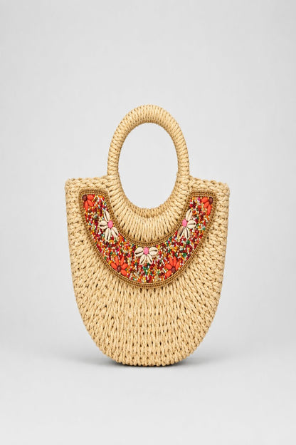Bolso rafia abalorios