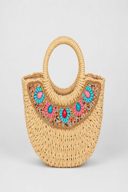 Bolso rafia abalorios