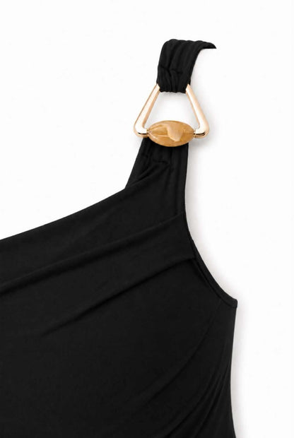 Vestido midi asimétrico hebilla