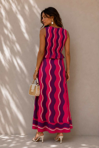 Conjunto top y falda midi estampado