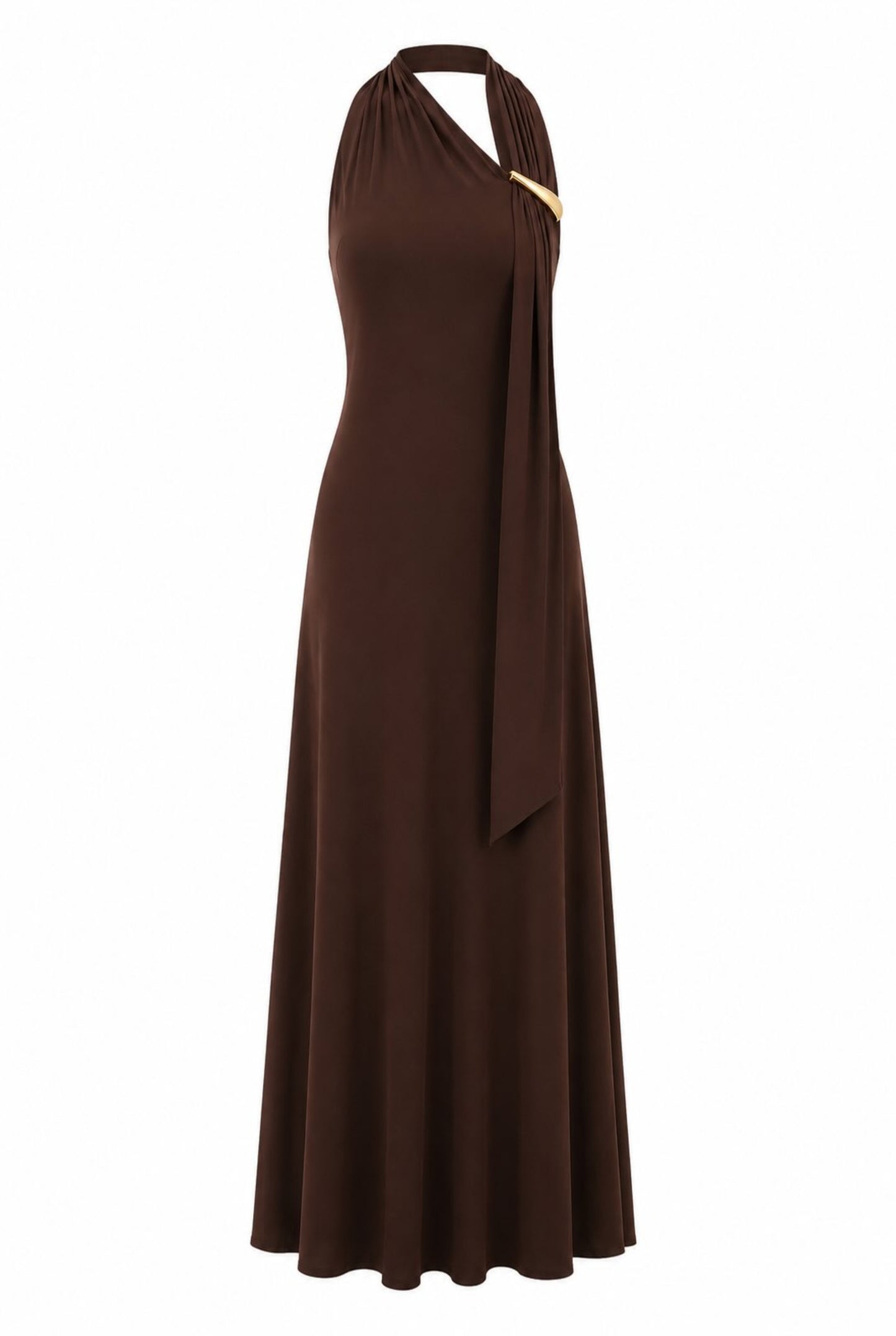 Vestido largo halter aplique