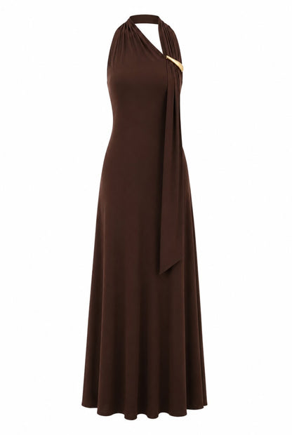 Vestido largo halter aplique