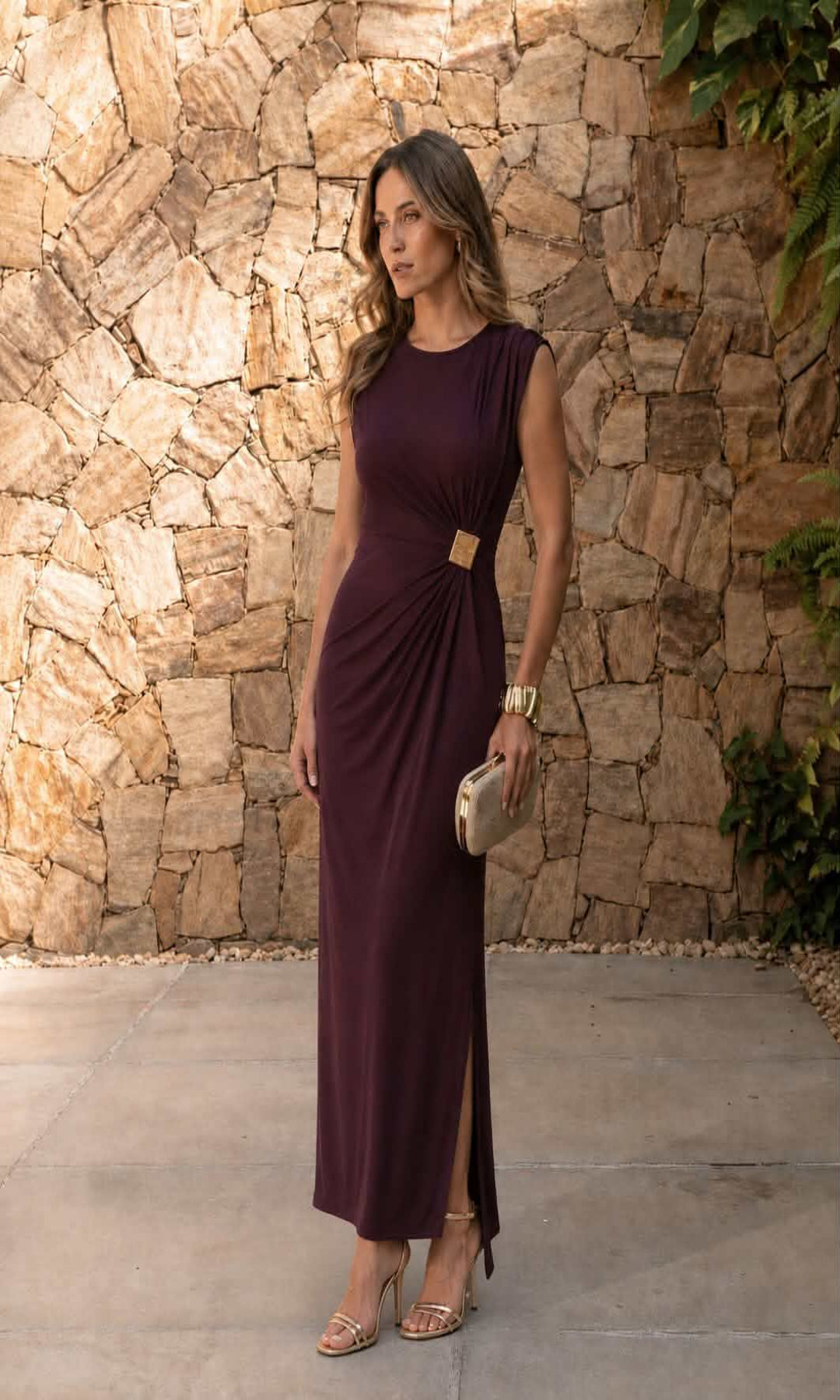 Vestido frunces con hebilla