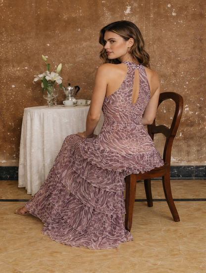 Vestido halter volantes