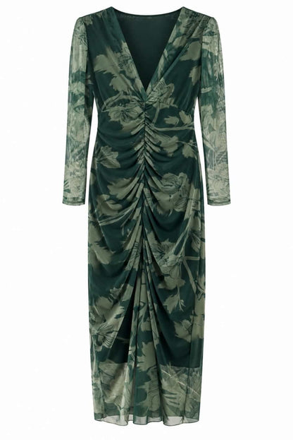 Vestido midi drapeado estampado