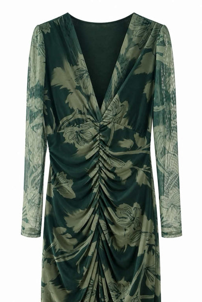 Vestido midi drapeado estampado