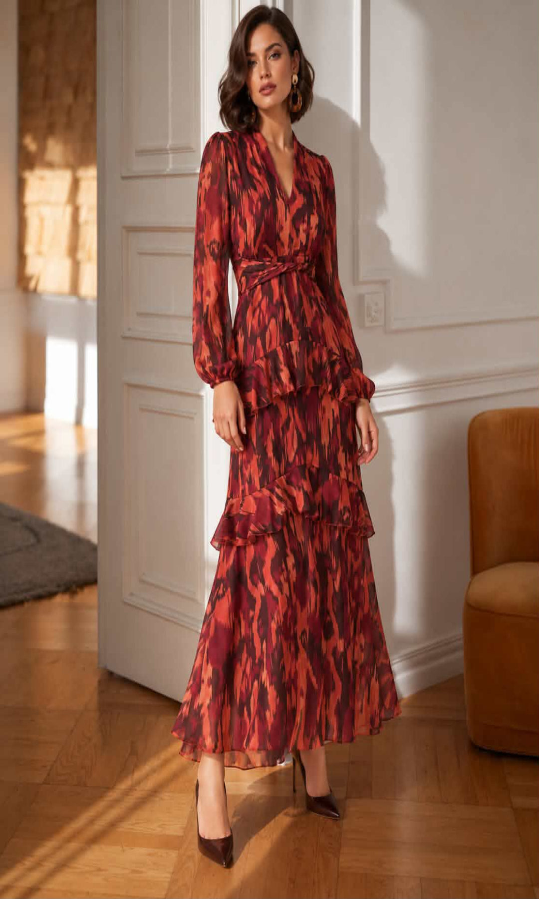Vestido estampado volantes