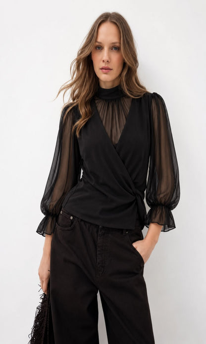 Blusa cruzada semitransparente