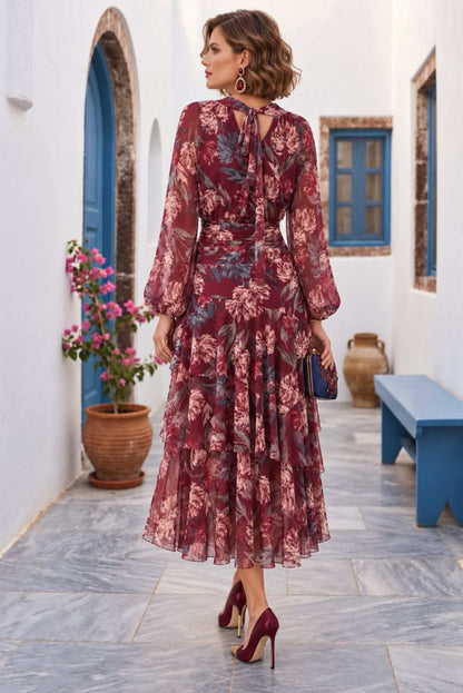 Vestido midi floral con volantes