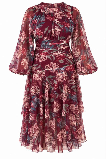 Vestido midi floral con volantes
