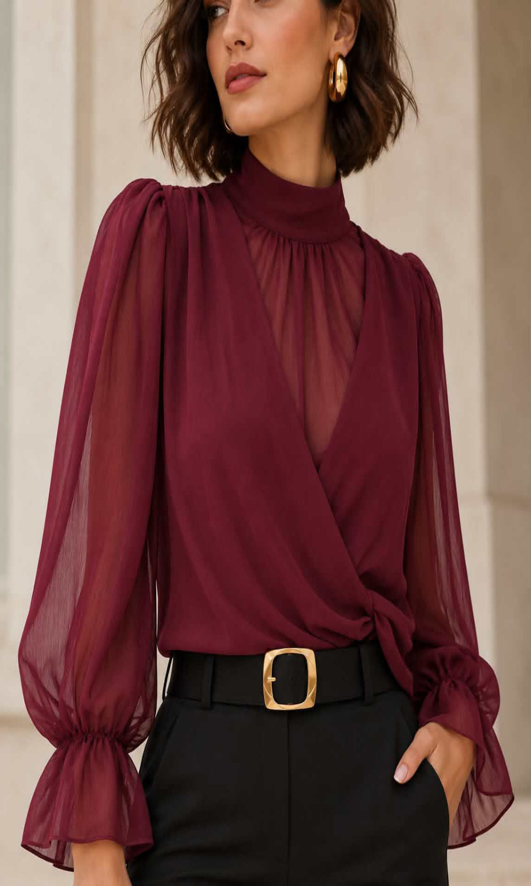 Blusa cruzada semitransparente