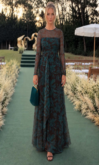 Vestido largo estampadoa tul