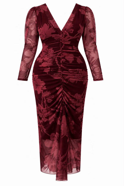 Vestido  midi drapeado estampado