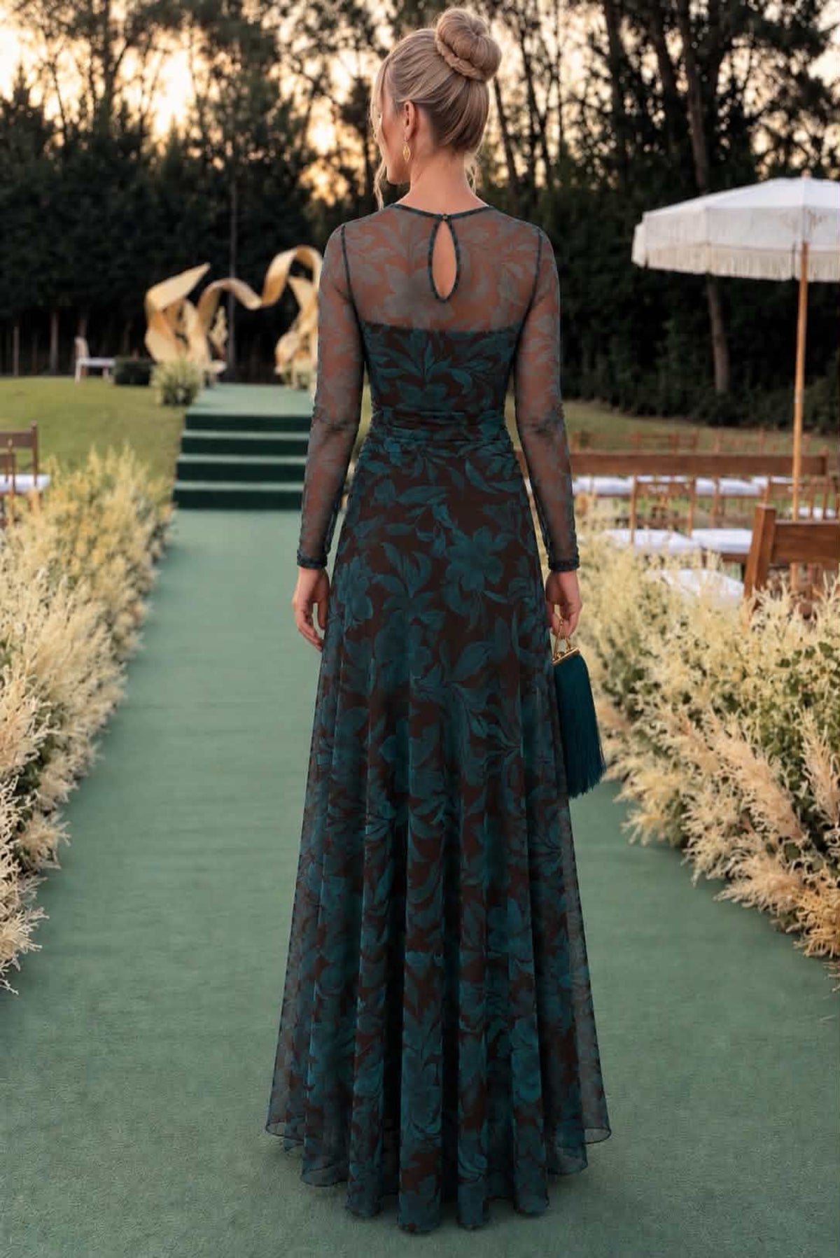 Vestido largo estampadoa tul