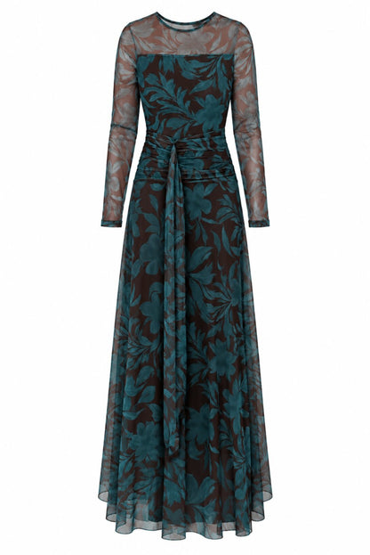 Vestido largo estampadoa tul