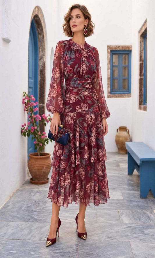 Vestido midi floral con volantes